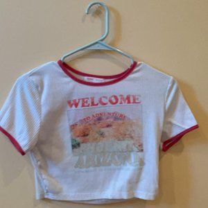 GRAPHIC RIBBED CROP-TOP TEE SHIRT WOMENS